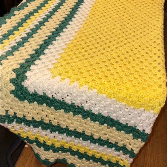 Handmade Crochet Blanket in Yellow, Green, and Cream - Picture 4 of 4